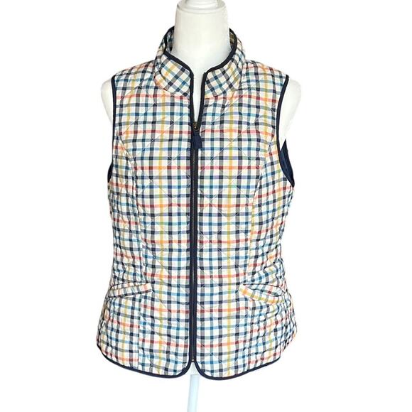 Talbots Lightweight Plaid Vest Women's Size M Petite Spring Colors Preppy Travel - Picture 1 of 8